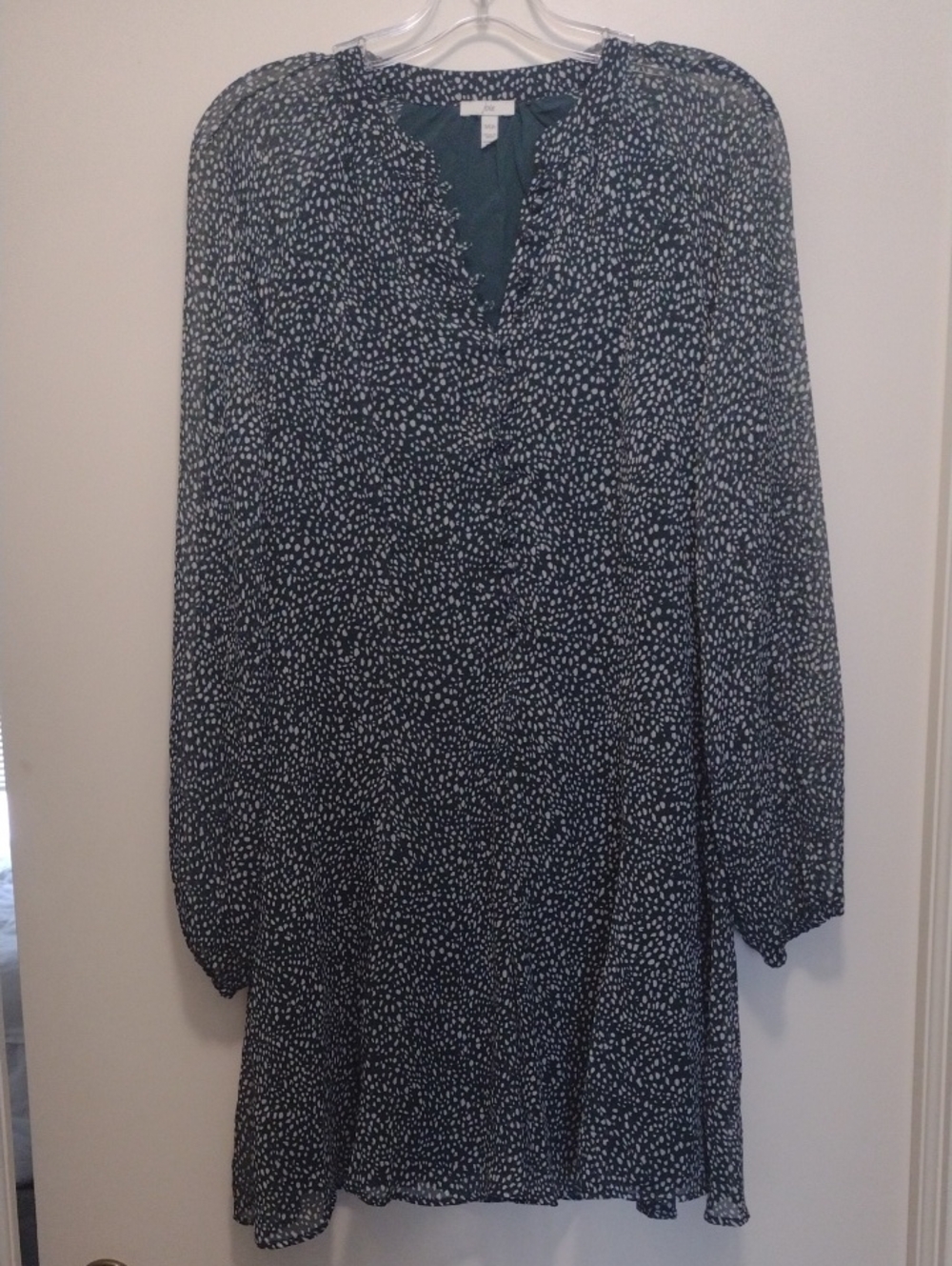 Joie Green Long Sleeve Dress With Gray Spots (J838)